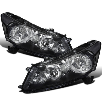 Ronnin - Fits 2008-2012 Honda Accord Sedan Clear Reflector Factory Replacement Headlights Assembly Pair | Black
