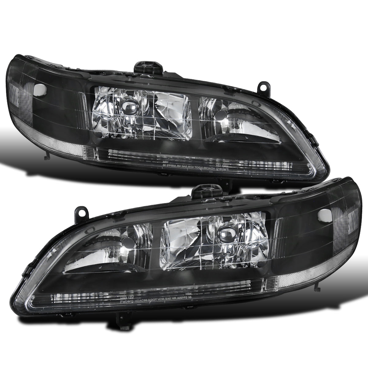Ronnin - Faros delanteros de repuesto con reflector transparente para Honda Accord Sedán Coupé 1998-2002, par | Negros