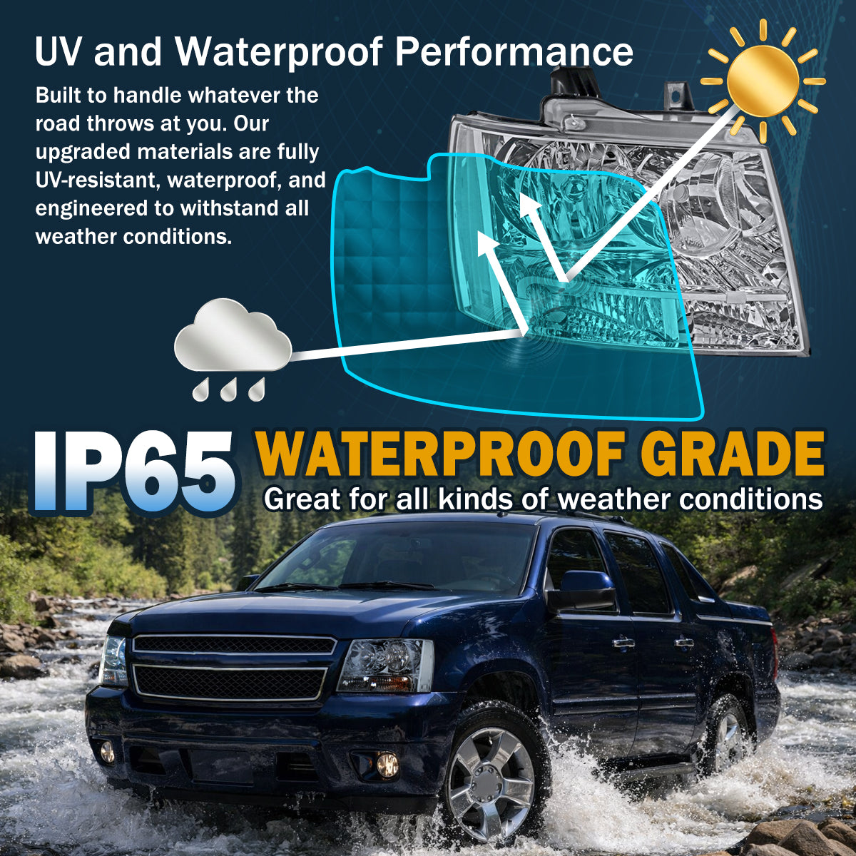 Ronnin - Faros de repuesto con reflector transparente para Chevy Avalanche Tahoe Suburban 2007-2014, par | Cromados