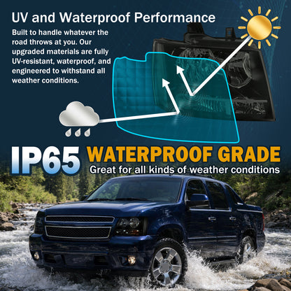 Ronnin - Conjunto de faros delanteros de repuesto con reflector transparente para Chevy Avalanche Tahoe Suburban 2007-2014 | Humo negro
