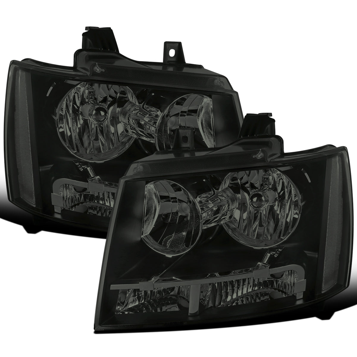 Ronnin - Conjunto de faros delanteros de repuesto con reflector transparente para Chevy Avalanche Tahoe Suburban 2007-2014 | Humo negro