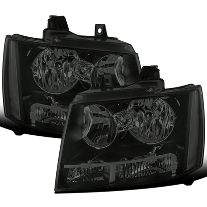 Ronnin - Conjunto de faros delanteros de repuesto con reflector transparente para Chevy Avalanche Tahoe Suburban 2007-2014 | Humo negro