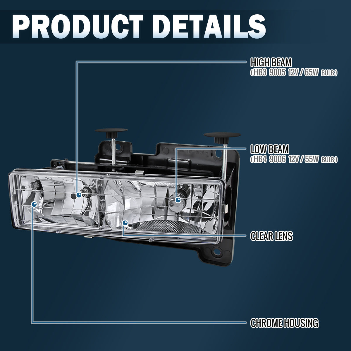 Ronnin - Compatible con Chevy GMC C10 C/K Sierra Silverado Blazer Yukon Tahoe de 1988-1999 | Par de faros de repuesto | Cromado