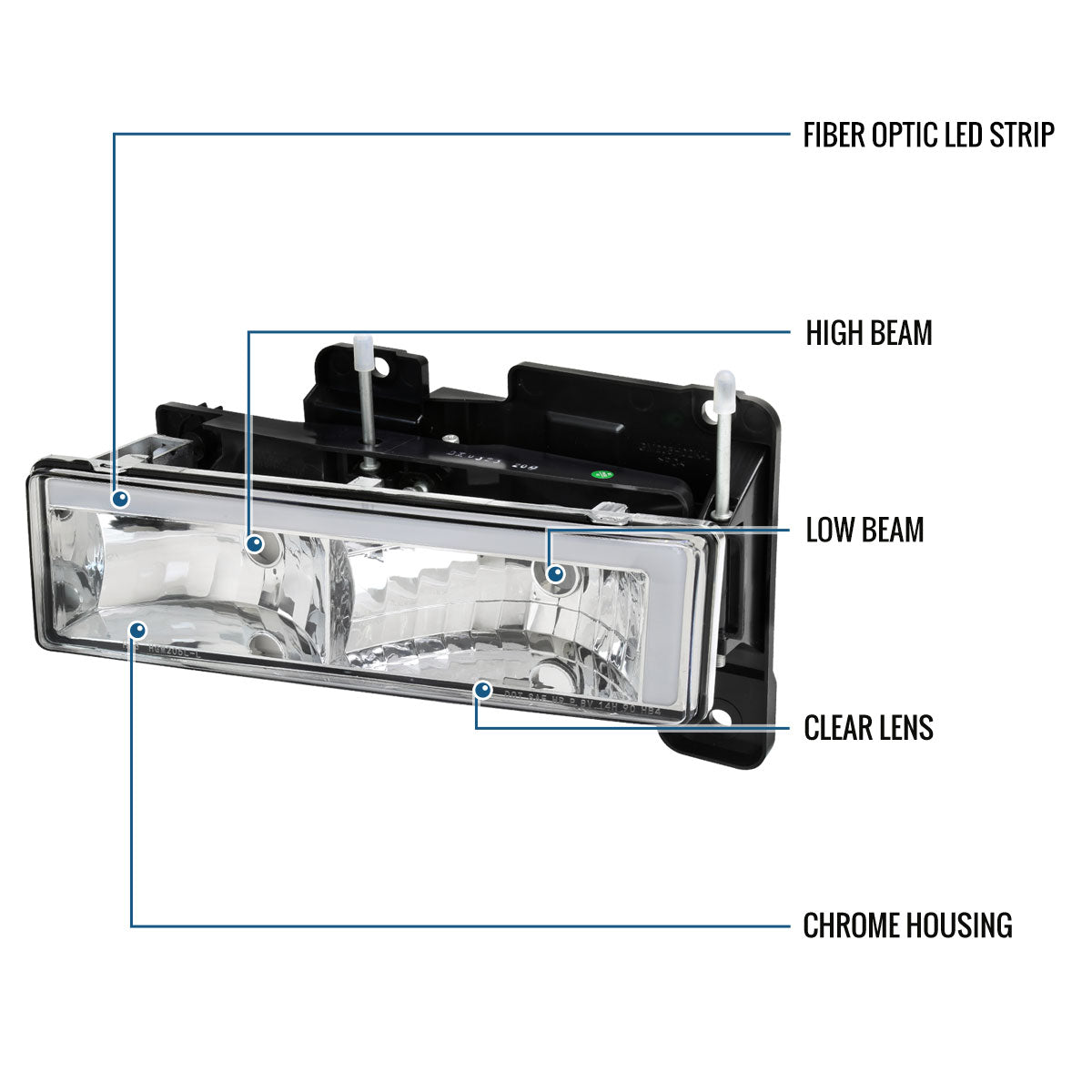 Ronnin - Compatible con Chevy GMC C10 C/K Sierra Silverado Blazer Yukon Tahoe de 1988-1999, montaje de faros delanteros de tubo LED de repuesto mejorado, par | Cromo