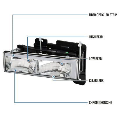 Ronnin - Compatible con Chevy GMC C10 C/K Sierra Silverado Blazer Yukon Tahoe de 1988-1999, montaje de faros delanteros de tubo LED de repuesto mejorado, par | Cromo