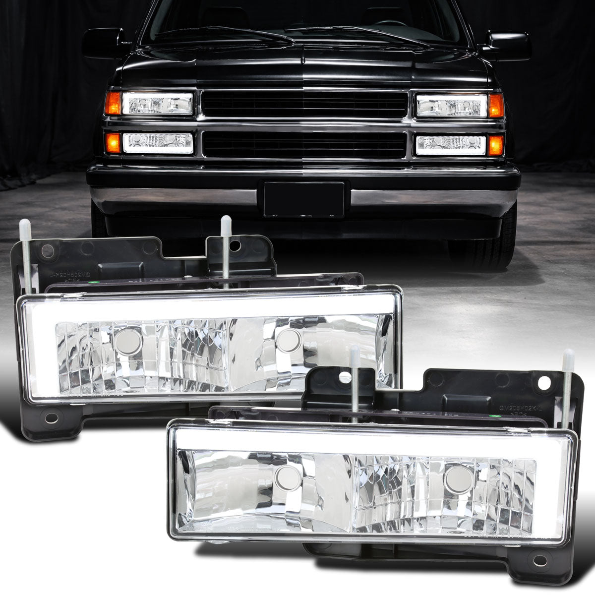 Ronnin - Compatible con Chevy GMC C10 C/K Sierra Silverado Blazer Yukon Tahoe de 1988-1999, montaje de faros delanteros de tubo LED de repuesto mejorado, par | Cromo