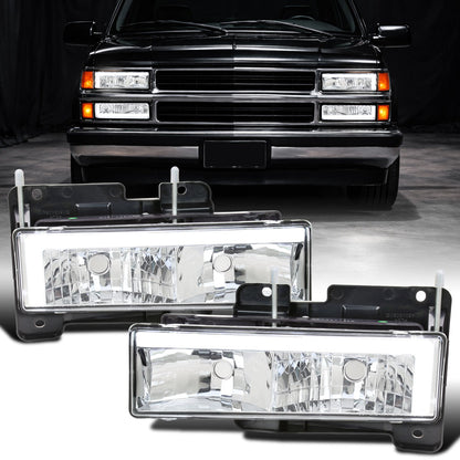Ronnin - Compatible con Chevy GMC C10 C/K Sierra Silverado Blazer Yukon Tahoe de 1988-1999, montaje de faros delanteros de tubo LED de repuesto mejorado, par | Cromo