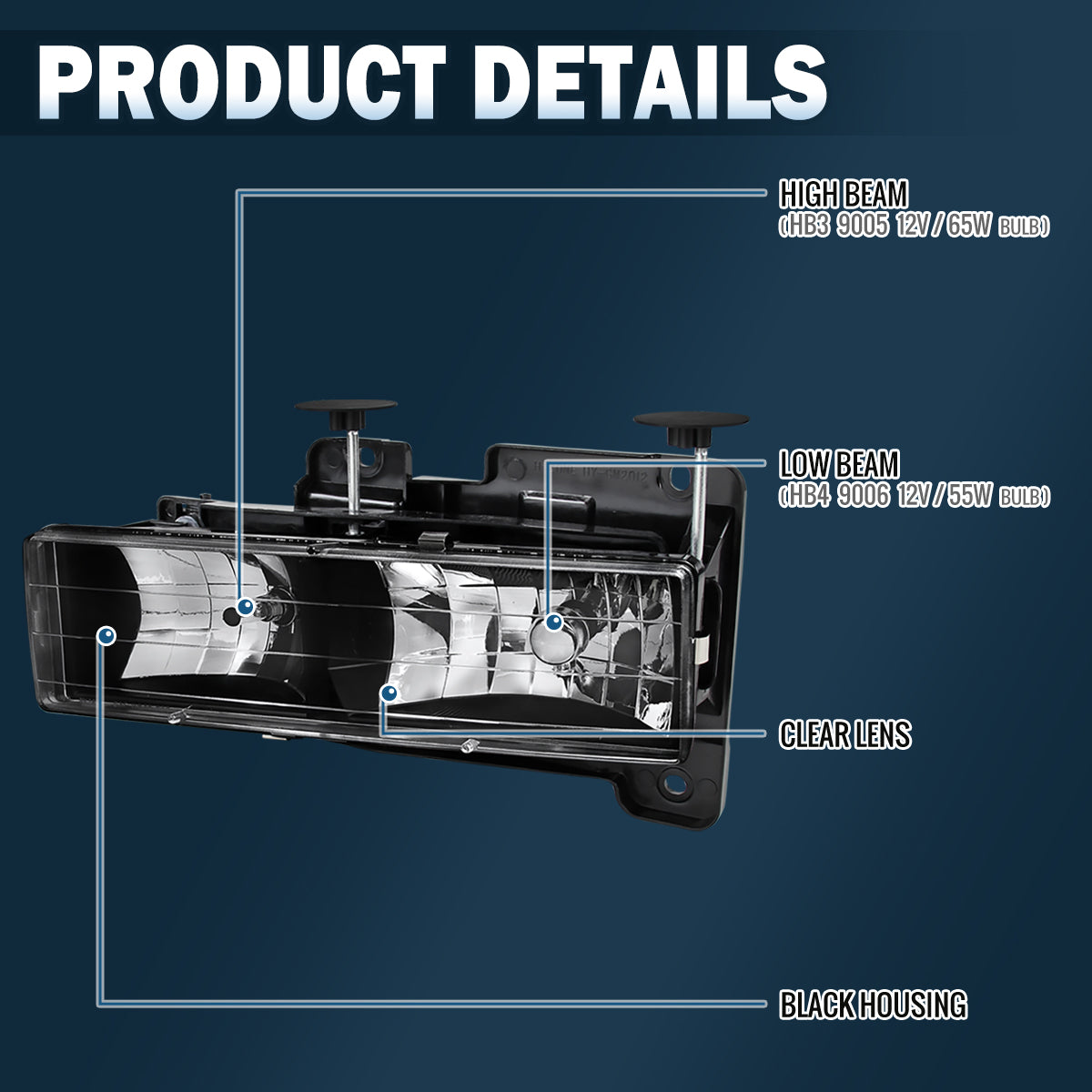 Ronnin - Compatible con Chevy GMC C10 C/K Sierra Silverado Blazer Yukon Tahoe de 1988-1999 | Par de faros de repuesto | Negro