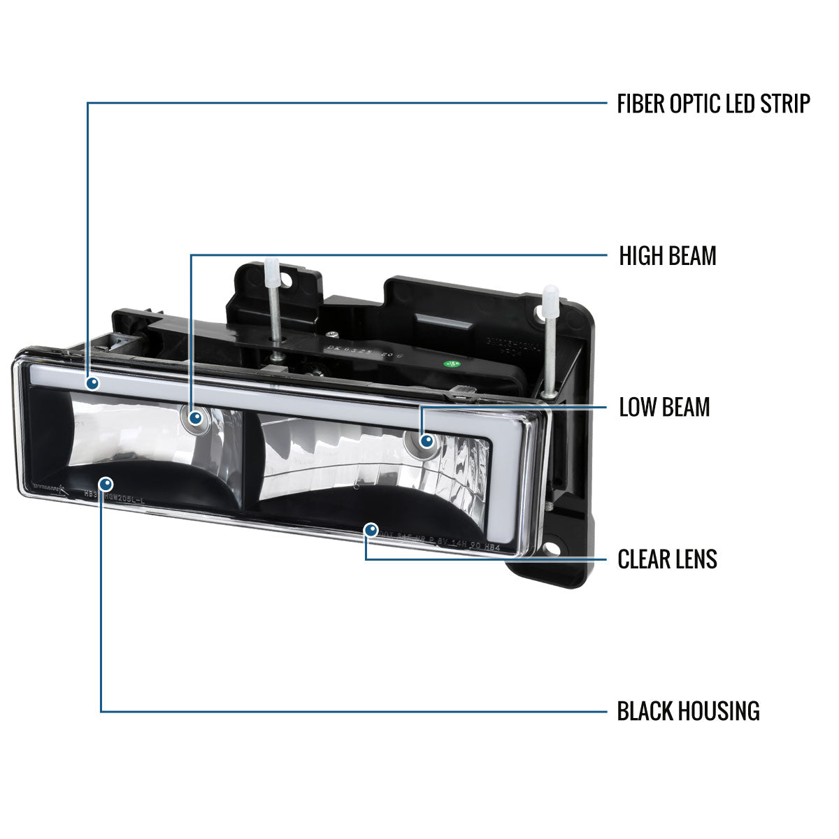 Ronnin - Se adapta a Chevy GMC C10 C/K Sierra Silverado Blazer Yukon Tahoe de 1988-1999 Par de faros delanteros con tubo LED de repuesto mejorado | Negro