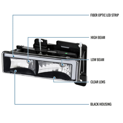 Ronnin - Se adapta a Chevy GMC C10 C/K Sierra Silverado Blazer Yukon Tahoe de 1988-1999 Par de faros delanteros con tubo LED de repuesto mejorado | Negro