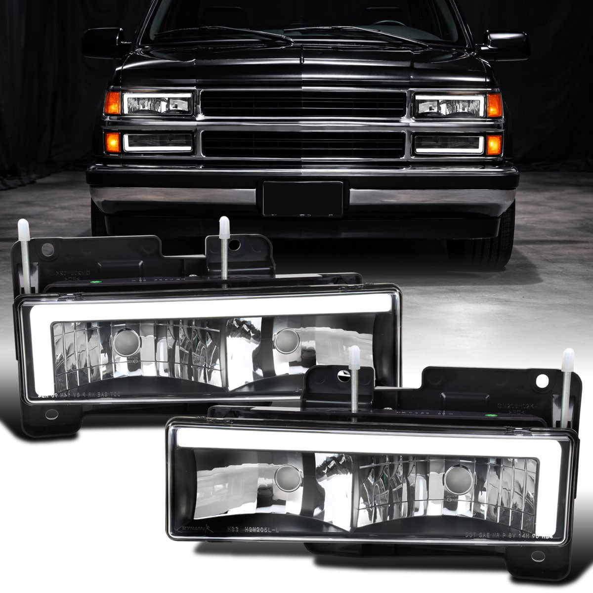 Ronnin - Se adapta a Chevy GMC C10 C/K Sierra Silverado Blazer Yukon Tahoe de 1988-1999 Par de faros delanteros con tubo LED de repuesto mejorado | Negro