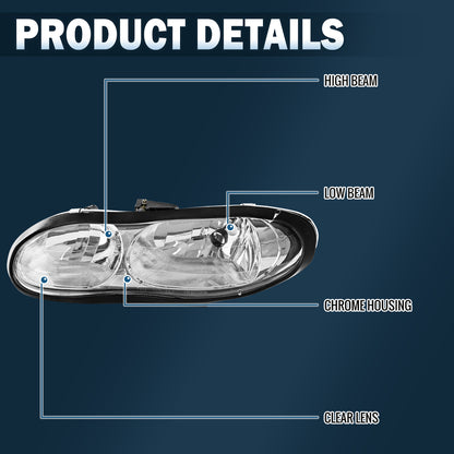 Ronnin - Se adapta a Chevy Camaro 1998-2002 | Par de faros delanteros de repuesto | Cromado