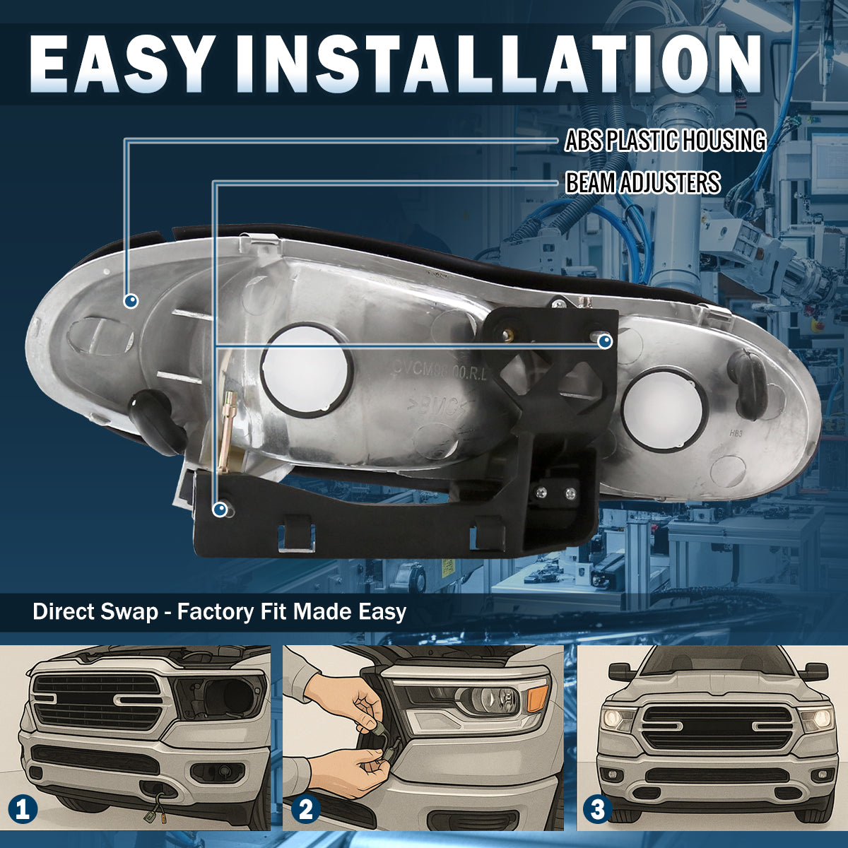 Ronnin - Se adapta a Chevy Camaro 1998-2002 | Par de faros delanteros de repuesto | Cromado