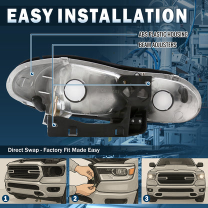 Ronnin - Se adapta a Chevy Camaro 1998-2002 | Par de faros delanteros de repuesto | Cromado