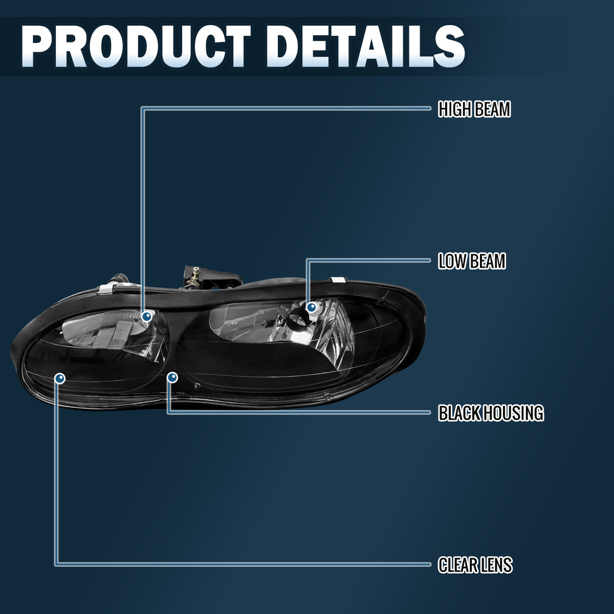 Ronnin - Se adapta a Chevy Camaro 1998-2002 | Par de ensamblaje de faros delanteros de repuesto | Negro