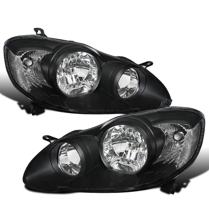 Ronnin - Conjunto de faros de repuesto con reflector transparente para Toyota Corolla 2003-2008 | Negro