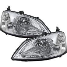 Ronnin - Fits 2001-2003 Honda Civic Coupe Sedan Clear Reflector Factory Replacement Headlights Assembly Pair | Chrome