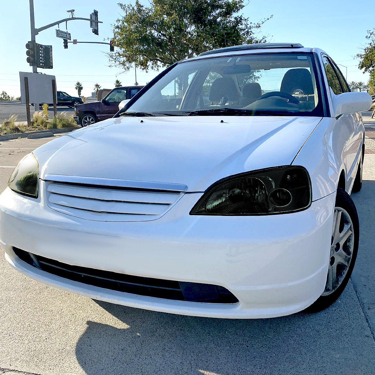 Ronnin - Se adapta a Honda Civic Coupé Sedán 2001-2003, par de faros delanteros de repuesto con reflector transparente | Ahumado