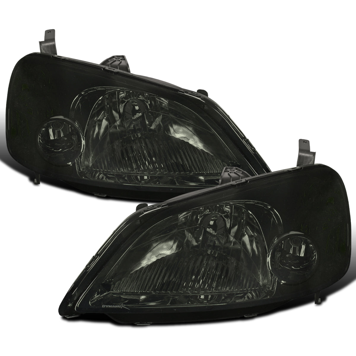 Ronnin - Se adapta a Honda Civic Coupé Sedán 2001-2003, par de faros delanteros de repuesto con reflector transparente | Ahumado