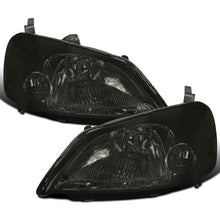 Ronnin - Fits 2001-2003 Honda Civic Coupe Sedan Clear Reflector Factory Replacement Headlights Assembly Pair | Smoke
