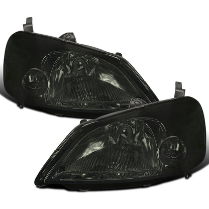 Ronnin - Se adapta a Honda Civic Coupé Sedán 2001-2003, par de faros delanteros de repuesto con reflector transparente | Ahumado
