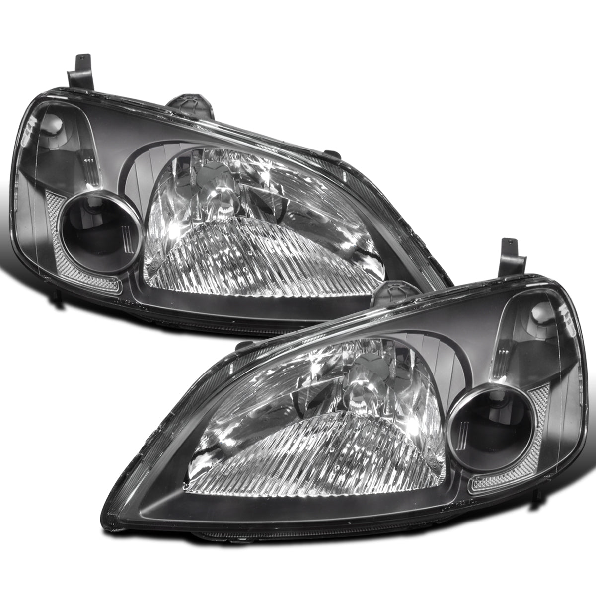 Ronnin - Se adapta a Honda Civic Coupé Sedán 2001-2003 Conjunto de faros delanteros de repuesto con reflector transparente | Negro