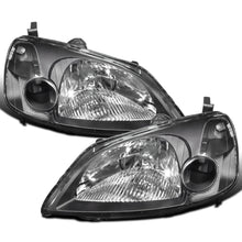 Ronnin - Fits 2001-2003 Honda Civic Coupe Sedan Clear Reflector Factory Replacement Headlights Assembly Pair | Black