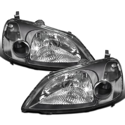 Ronnin - Se adapta a Honda Civic Coupé Sedán 2001-2003 Conjunto de faros delanteros de repuesto con reflector transparente | Negro