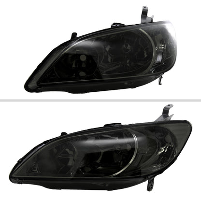 Ronnin - Fits 2004-2005 Honda Civic 2-Door Coupe 4-Door Sedan Headlights Pair | Smoke