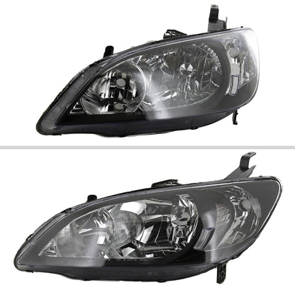 Ronnin - Fits 2004-2005 Honda Civic 2-Door Coupe 4-Door Sedan Headlights Pair | Black