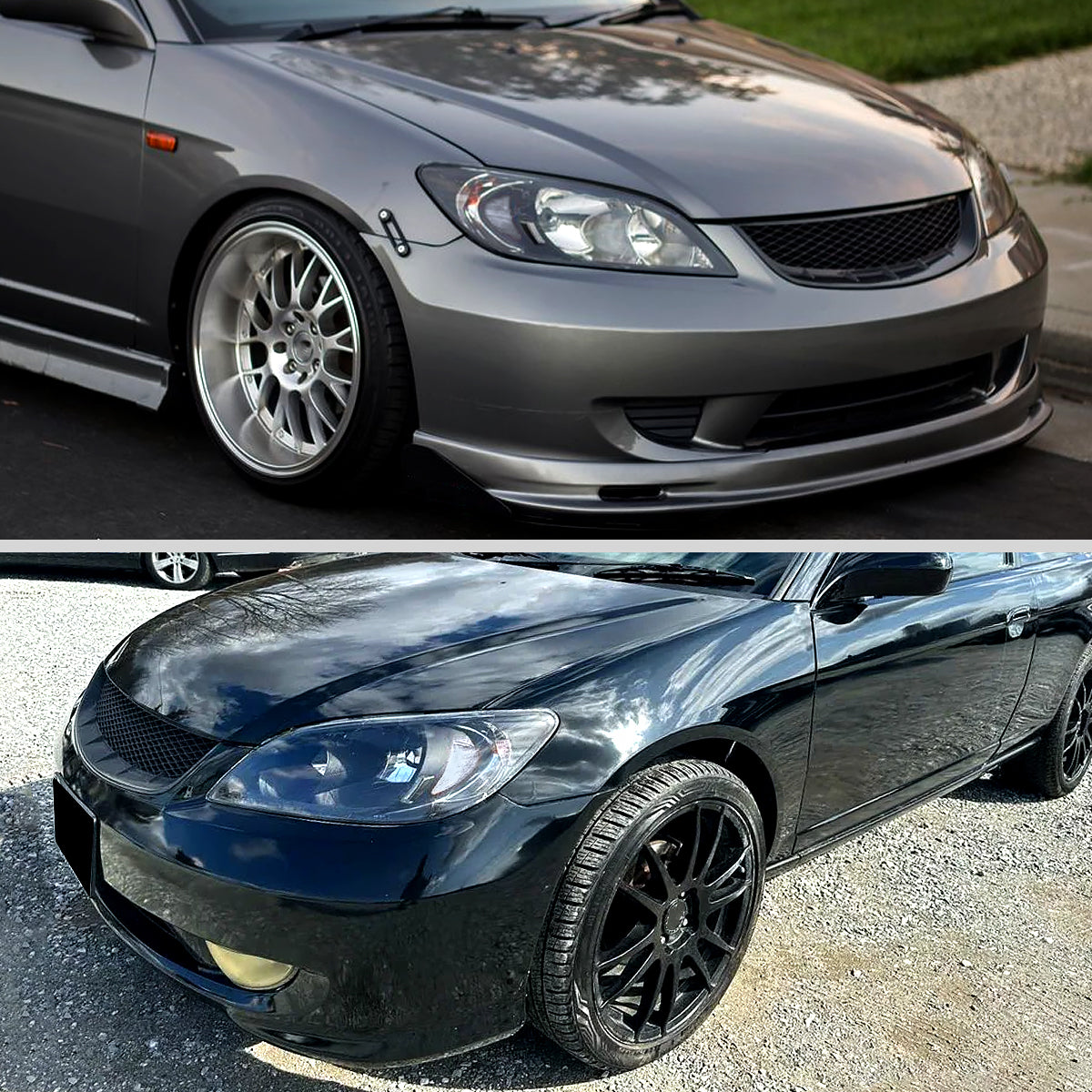 Ronnin - Fits 2004-2005 Honda Civic 2-Door Coupe 4-Door Sedan Headlights Pair | Black