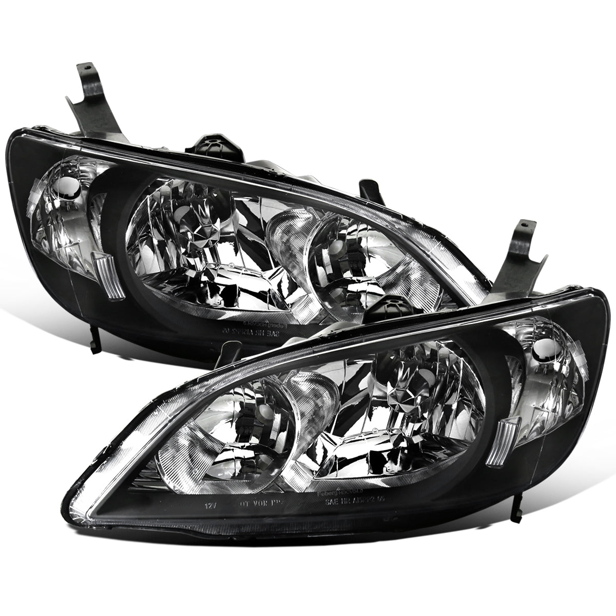 Ronnin - Fits 2004-2005 Honda Civic 2-Door Coupe 4-Door Sedan Headlights Pair | Black