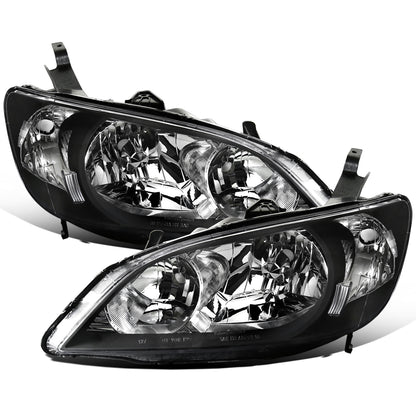 Ronnin - Fits 2004-2005 Honda Civic 2-Door Coupe 4-Door Sedan Headlights Pair | Black