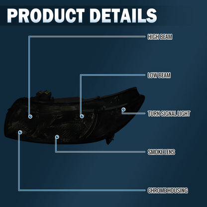 Ronnin - Se adapta a Honda Civic Coupé de 2 puertas 2006-2011 con reflector transparente | Montaje de faros de repuesto Par | Ahumado