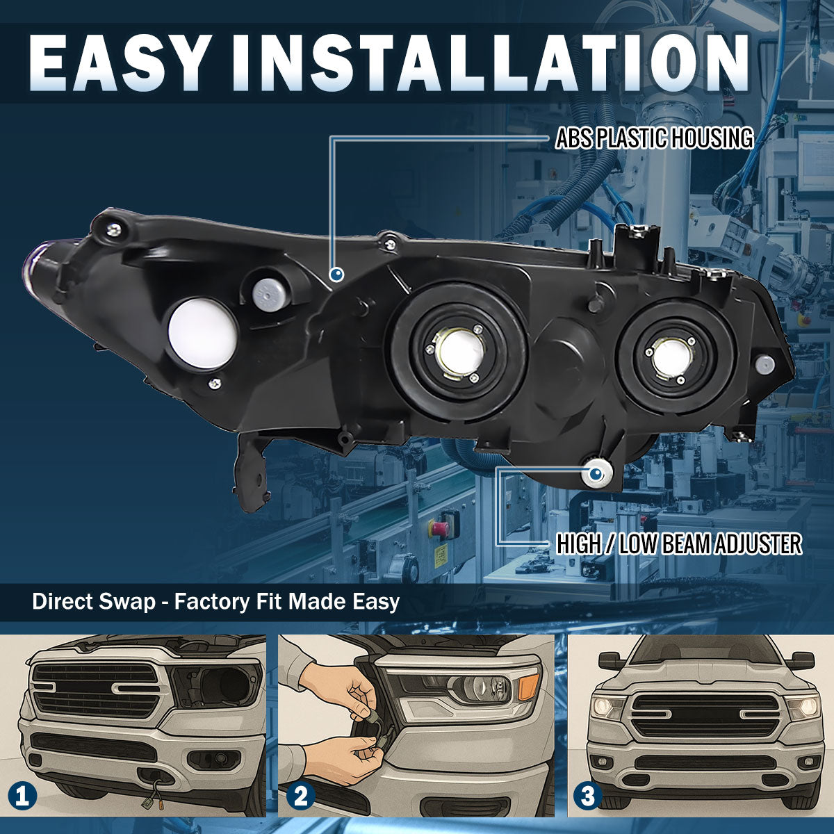 Ronnin - Se adapta a Honda Civic Coupé de 2 puertas 2006-2011 con reflector transparente | Montaje de faros de repuesto Par | Ahumado