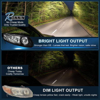 Ronnin - Compatible con Honda Civic Coupé de 2 puertas 2006-2011, conjunto de faros delanteros de repuesto con reflector transparente, par | Negro