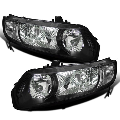 Ronnin - Compatible con Honda Civic Coupé de 2 puertas 2006-2011, conjunto de faros delanteros de repuesto con reflector transparente, par | Negro