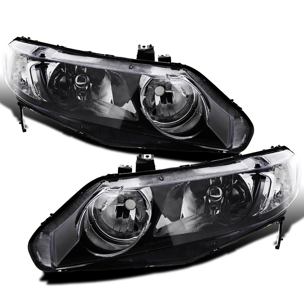 Ronnin - Conjunto de faros delanteros de repuesto con reflectores transparentes para Honda Civic Sedán 2006-2011 | Negro