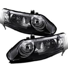 2006-2011 Honda Civic Sedan Clear Reflector  Replacement Headlights Assembly Pair | Black