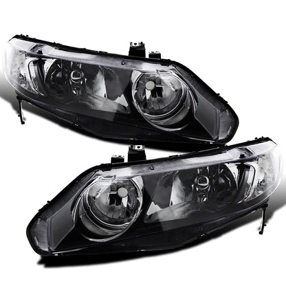 Ronnin - Conjunto de faros delanteros de repuesto con reflectores transparentes para Honda Civic Sedán 2006-2011 | Negro