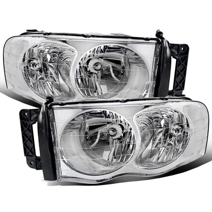 Ronnin - Fits 2002-2005 Dodge Ram 1500 2500 3500 Clear Reflector Factory Style Replacement Headlights Assembly Pair | Chrome