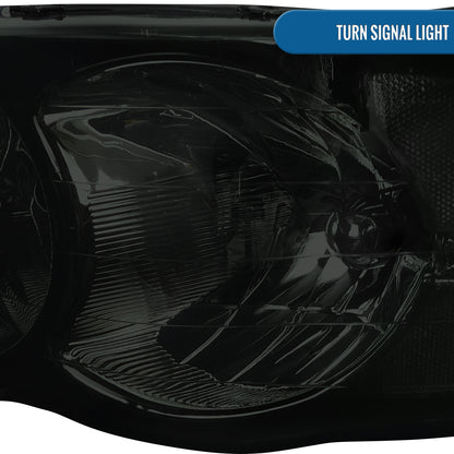 Ronnin - Fits 2002-2005 Dodge Ram 1500 2500 3500 Clear Reflector Factory Style Replacement Headlights Assembly Pair | Smoke