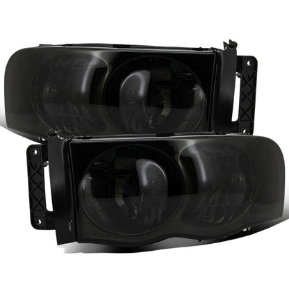 Ronnin - Fits 2002-2005 Dodge Ram 1500 2500 3500 Clear Reflector Factory Style Replacement Headlights Assembly Pair | Smoke