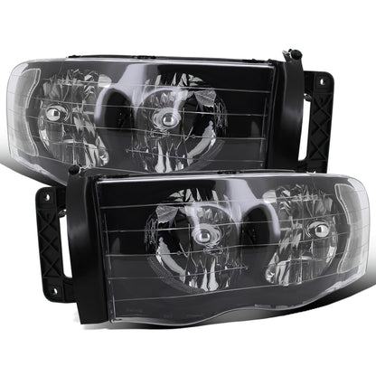 Ronnin - Fits 2002-2005 Dodge Ram 1500 2500 3500 Clear Reflector Factory Style Replacement Headlights Assembly Pair | Black