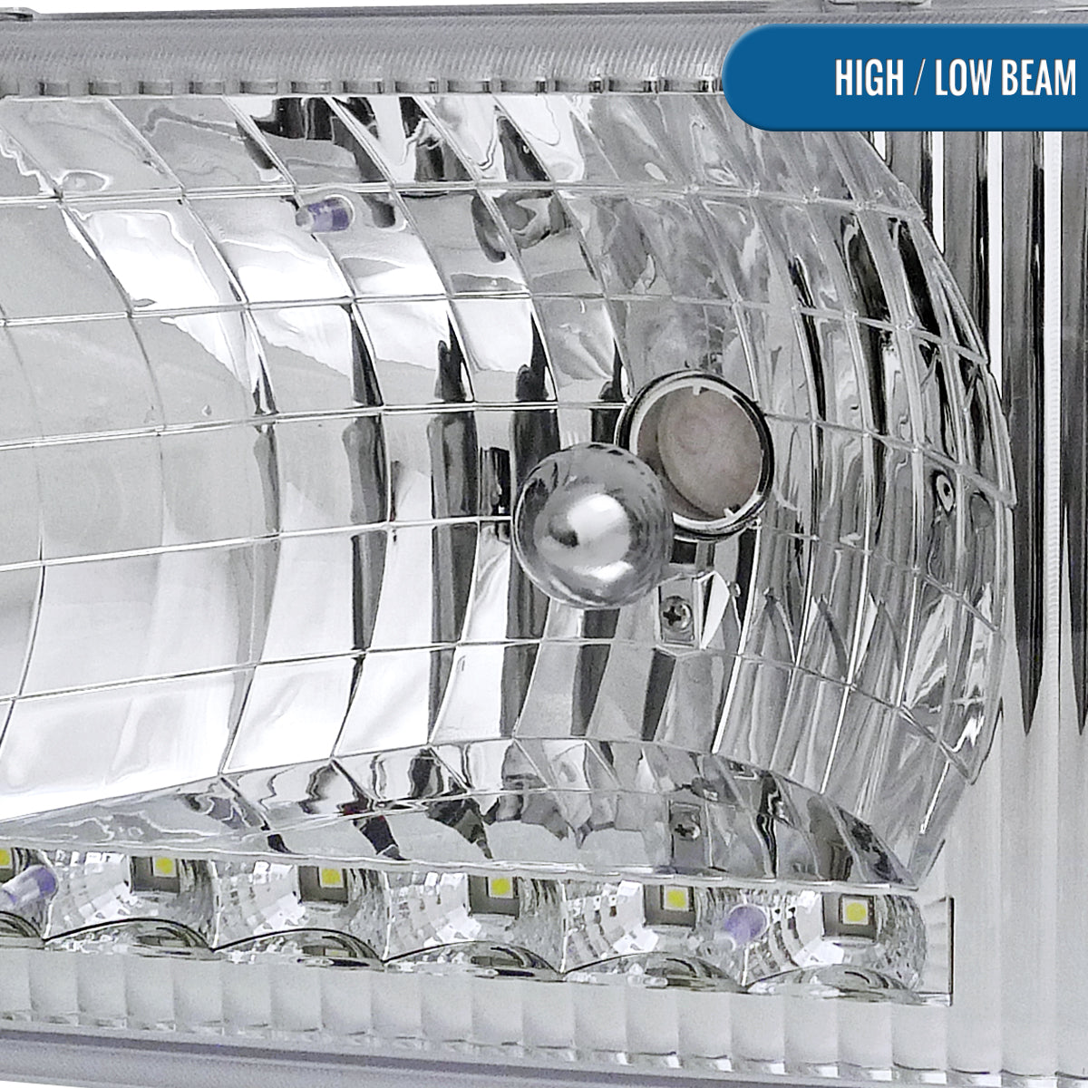 1992-2006 Ford Econoline E-Series Halogen Headlights LED Lights Replacement Pair | Chrome