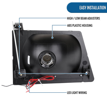 1992-2006 Ford Econoline E-Series Halogen Headlights LED Lights Replacement Pair | Black
