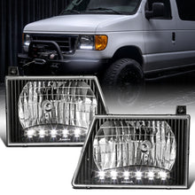 1992-2006 Ford Econoline E-Series Halogen Headlights LED Lights Replacement Pair | Black