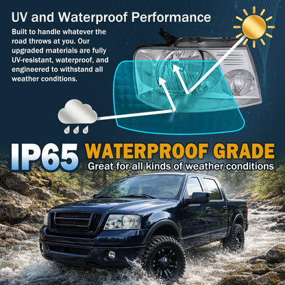 Ronnin - Faros delanteros halógenos de repuesto con reflector transparente para Ford F150 2004-2008 Lincoln Mark LT | Cromados