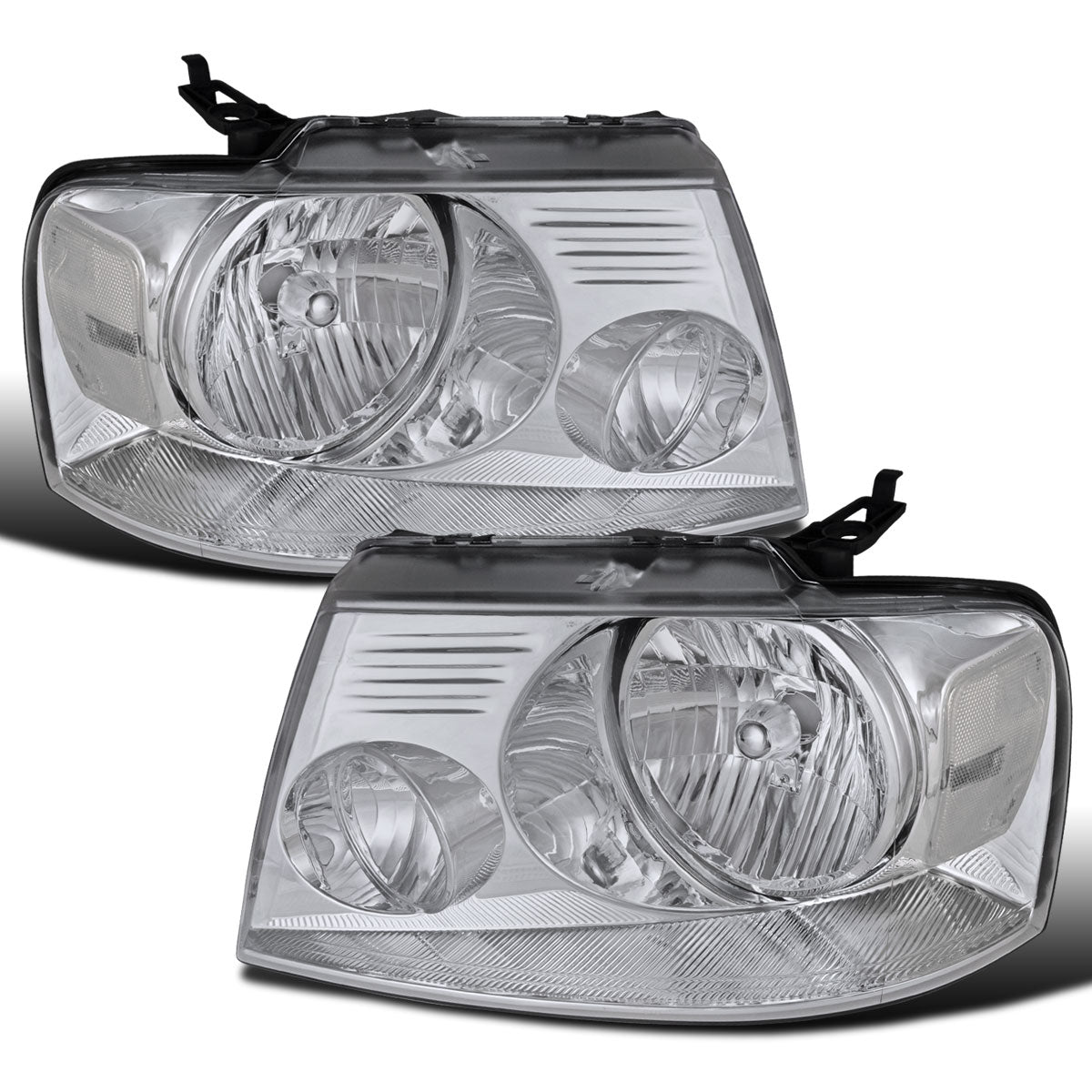 Ronnin - Faros delanteros halógenos de repuesto con reflector transparente para Ford F150 2004-2008 Lincoln Mark LT | Cromados