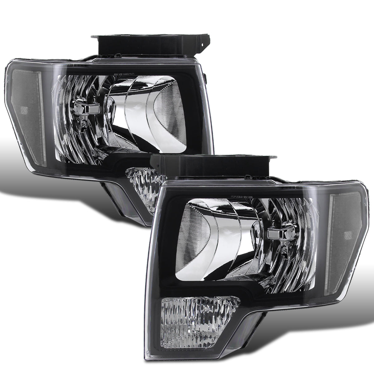 Ronnin - Fits 2009-2014 Ford F-150 Clear Reflector Factory Replacement Halogen Headlights Assembly Pair | Black